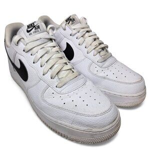 Nike Air Force 1 Sneakers Men White Pebble Leather Black Swoosh 13